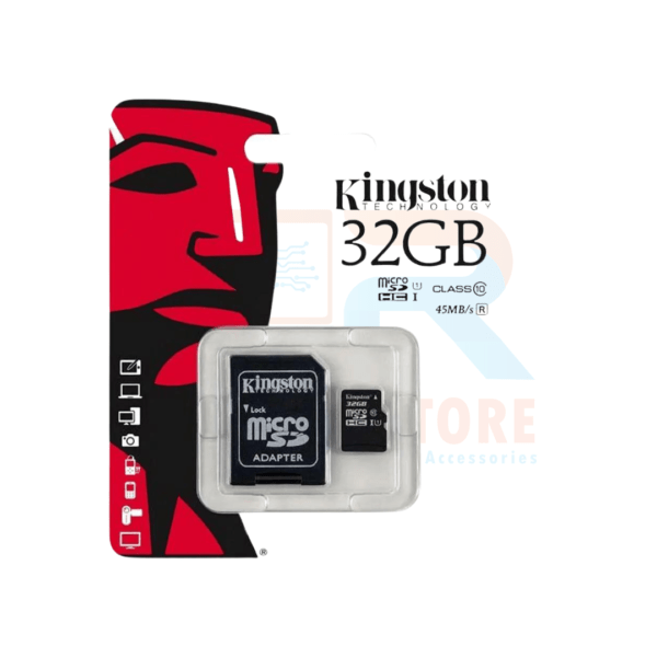 طاقة ذاكرة KINGSTON 32GB CLASS10 بسرعة 80 ميجابايت / ثانية MICRO SD